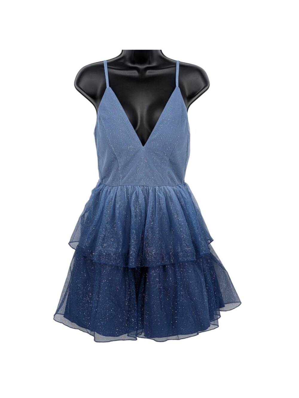 Glitter Deep V Tulle Fit Flare Mini Dress Deep V Coquette Whimsical Milkmaid 3